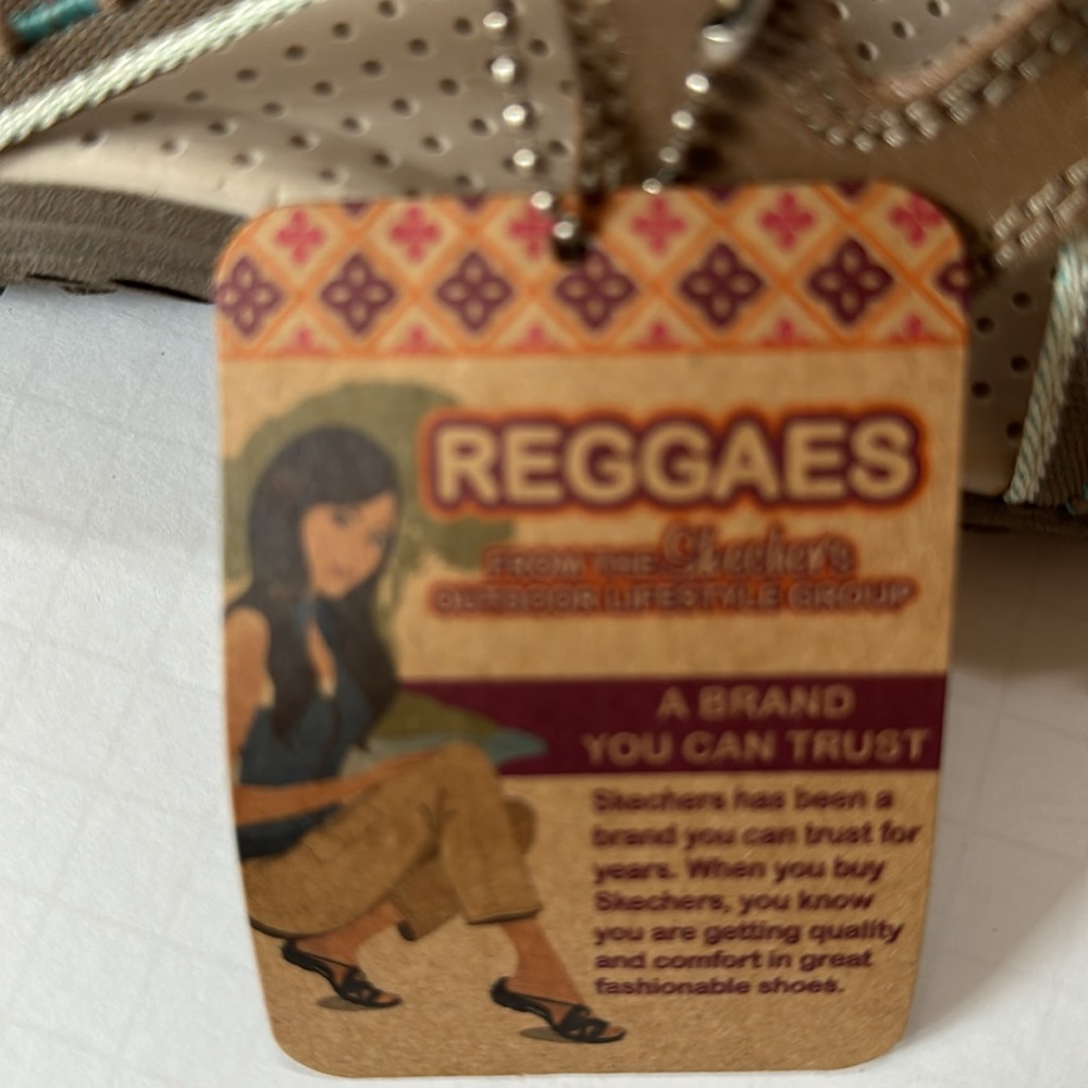 Skechers Reggae Sandals Thong Beige & Turquoise - Picture 12 of 15